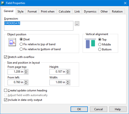 Field Object Properties - Stonefield Query