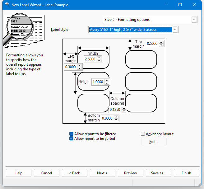 Step 5: Formatting Options (Label Report) - Stonefield Query