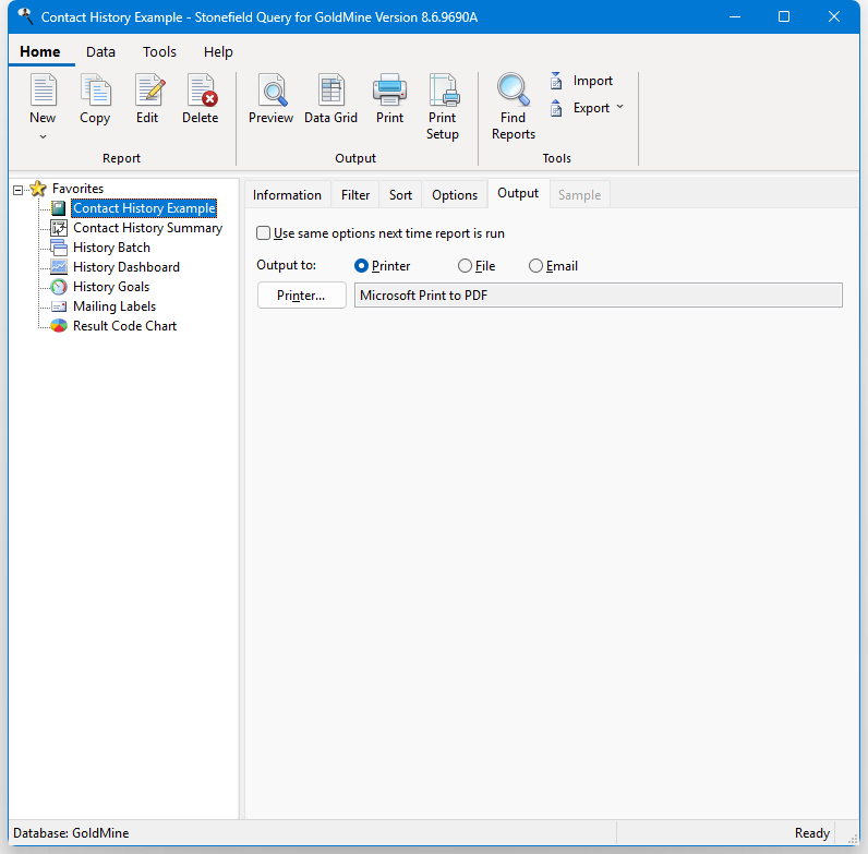 Output Options - Stonefield Query