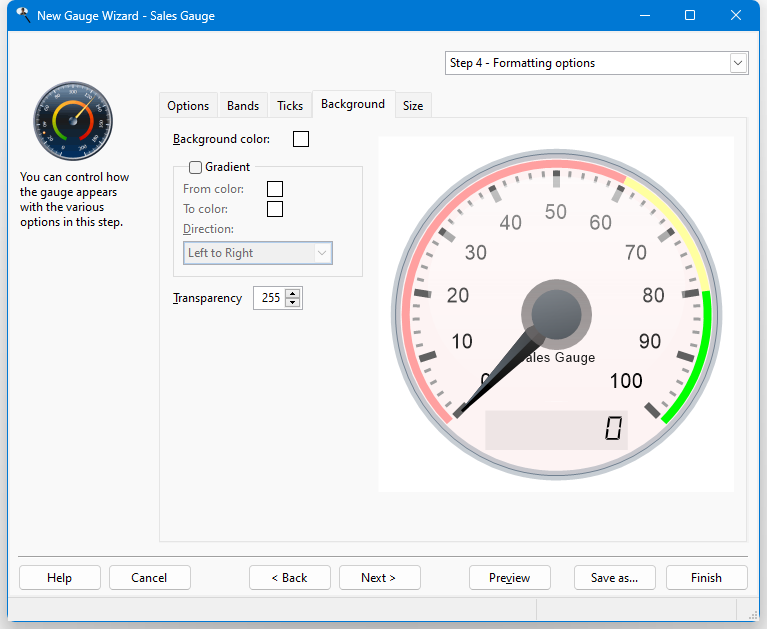Step 4: Formatting Options (Gauge Report) - Stonefield Query