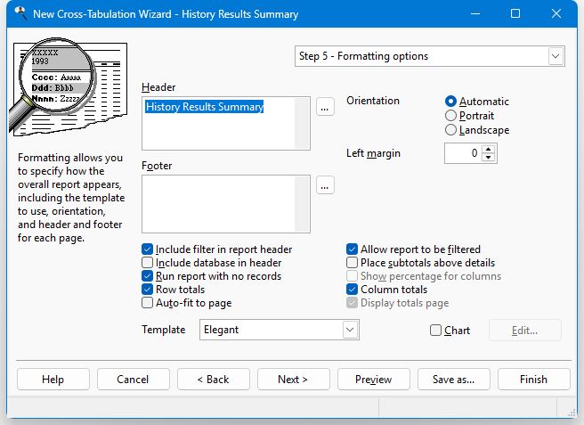 Step 5: Formatting Options (Cross-Tab Report) - Reporting4Act!